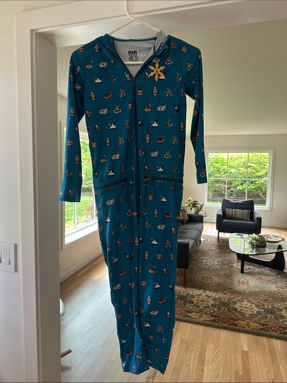 Air Blaster Ninja Suit Youth M (8-10) Teal Hooded Onesie with Camping Print